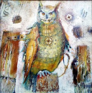 Clockwork Owl, painting by Sibyl MacKenzie