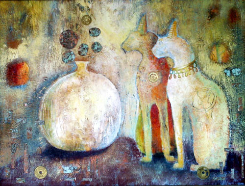 Copper Cats, painting by Sibyl MacKenzie